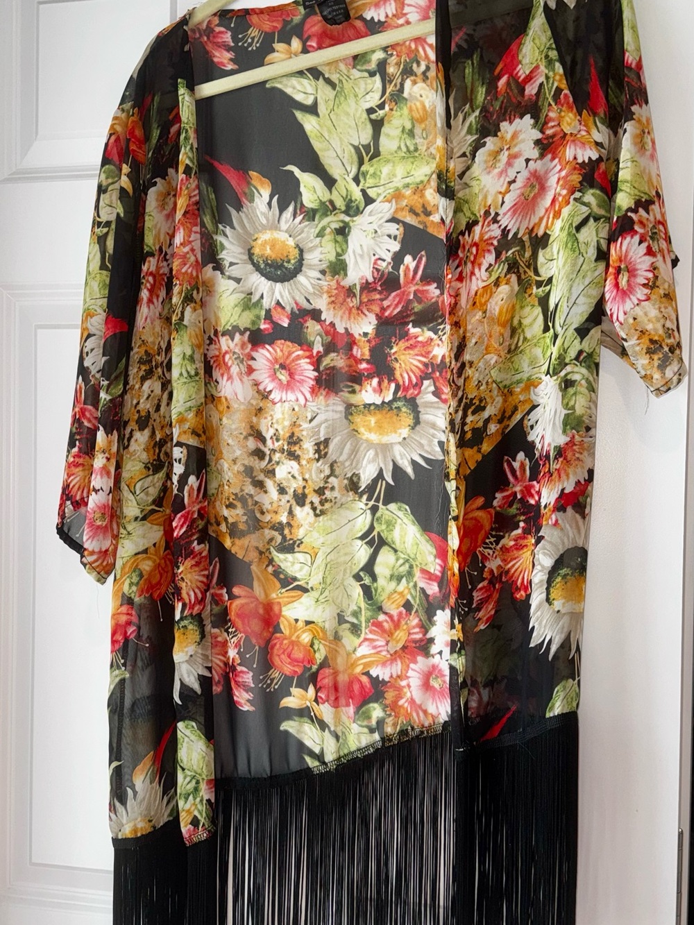 See You Monday Sheer Floral Blouse in Black, Red, Orange, Yellow & Green